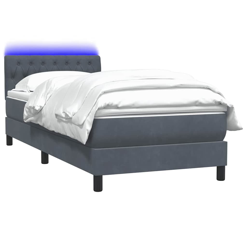 Κρεβάτι Boxspring με Στρώμα & LED Σκούρο γκρι 80x210 εκ. Βελούδινο