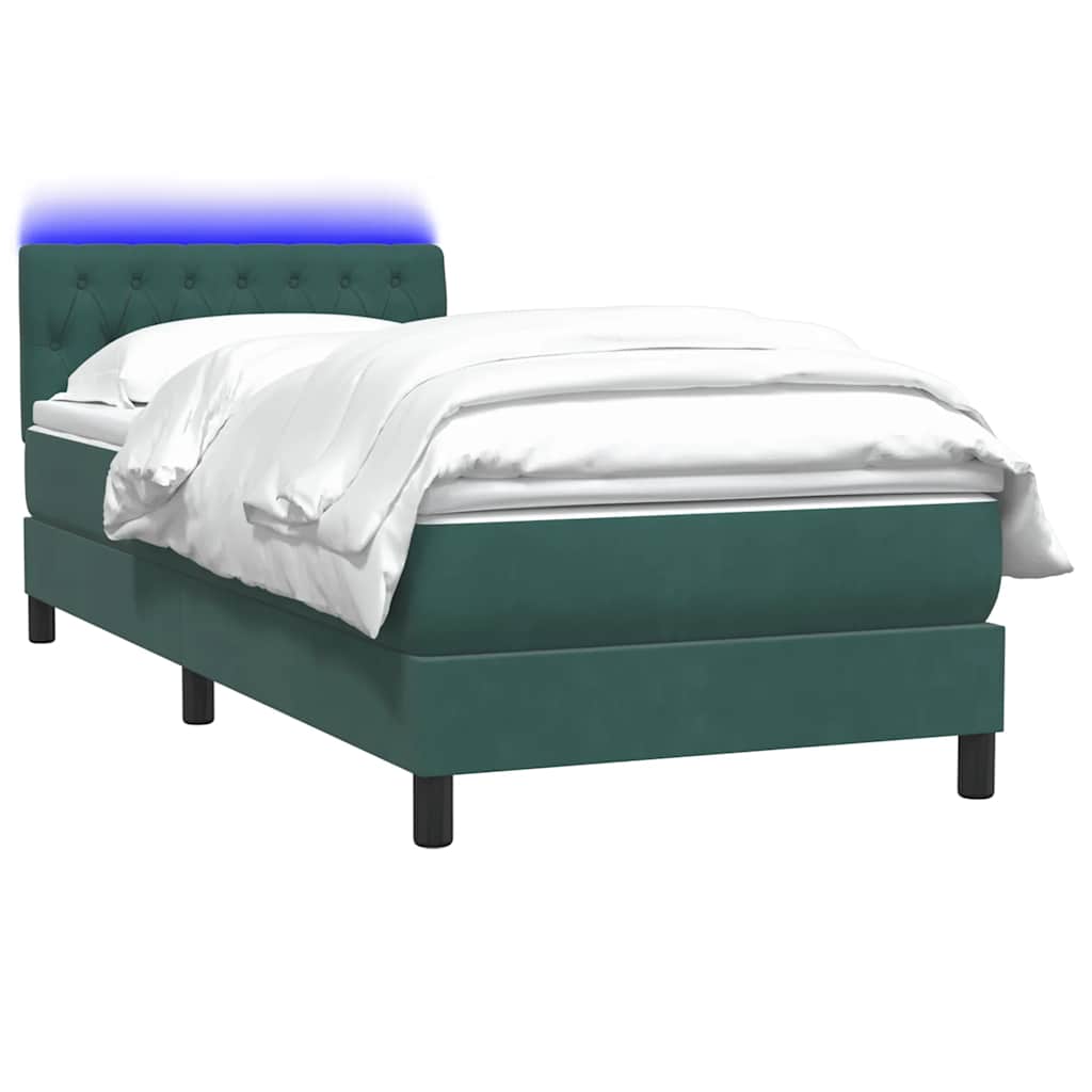 Κρεβάτι Boxspring με Στρώμα & LED σκούρο πράσινο 90x210εκ. Βελούδινο