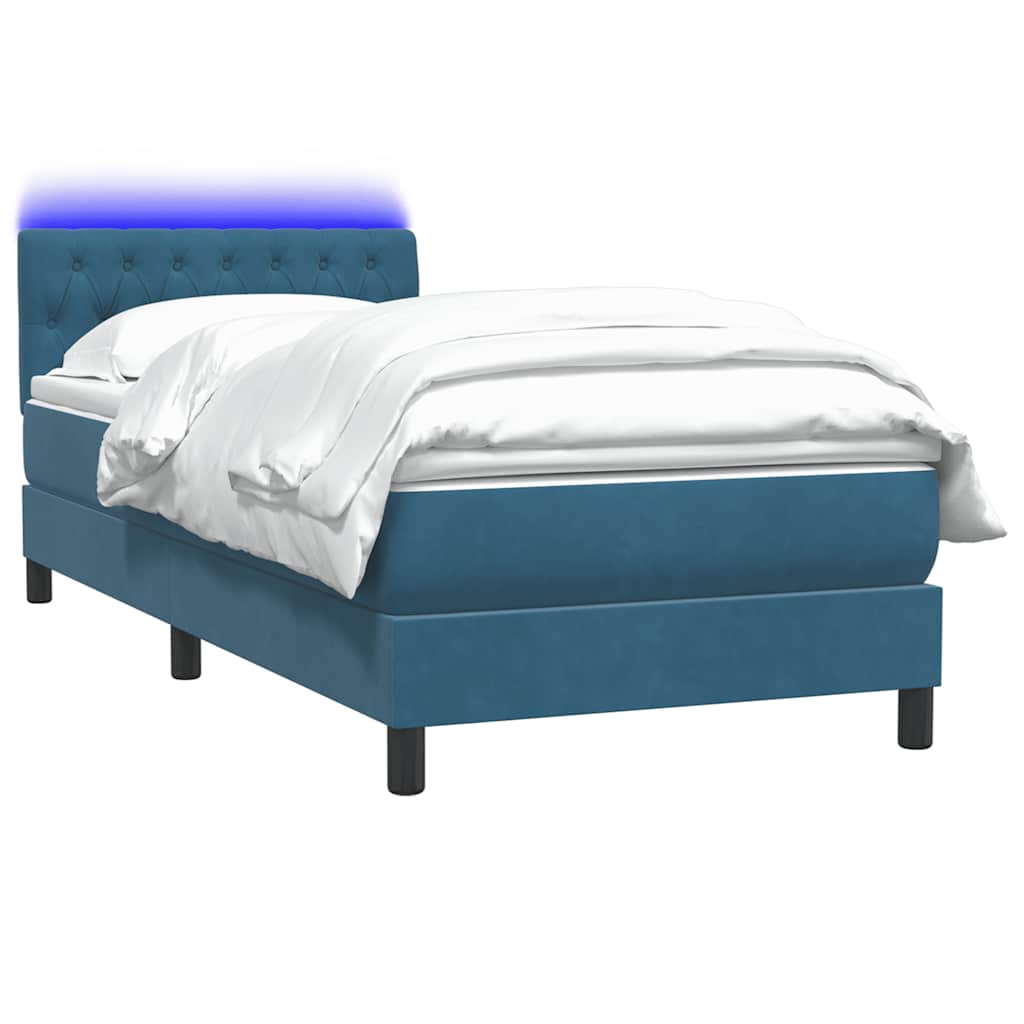 Κρεβάτι Boxspring με Στρώμα & LED σκούρο μπλε 90x210 εκ. Βελούδινο