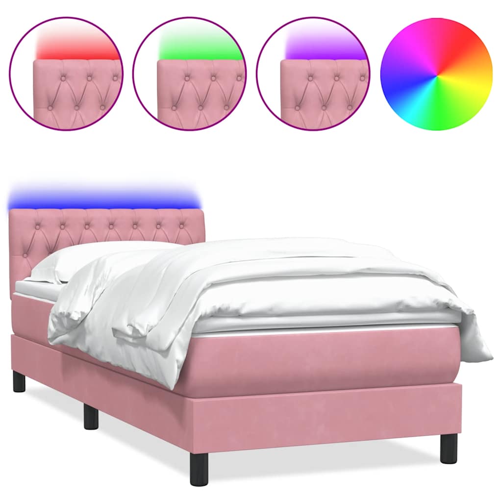 Κρεβάτι Boxspring με Στρώμα & LED ροζ 90x210 εκ. Βελούδινο - Pakobazaar