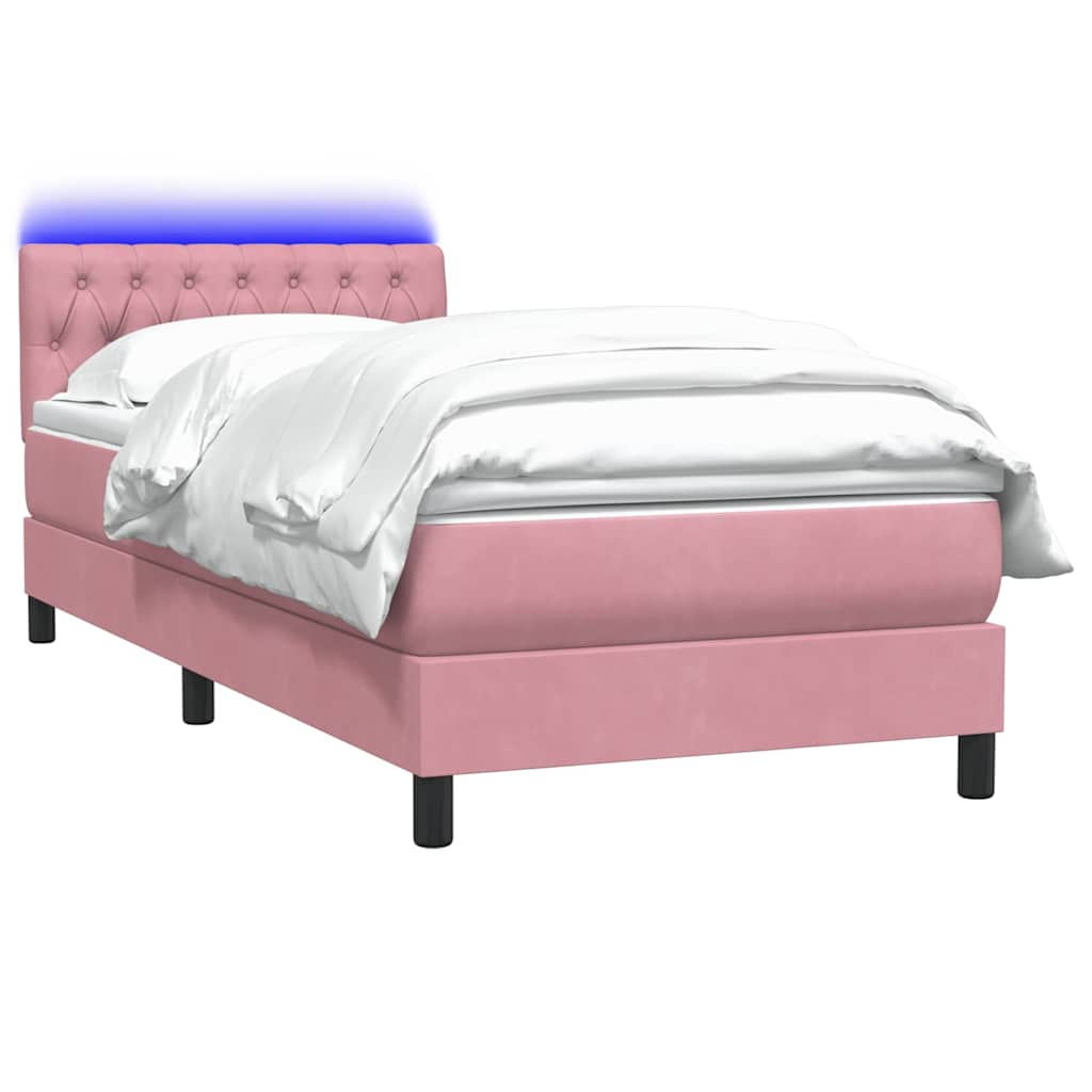 Κρεβάτι Boxspring με Στρώμα & LED ροζ 90x210 εκ. Βελούδινο - Pakobazaar