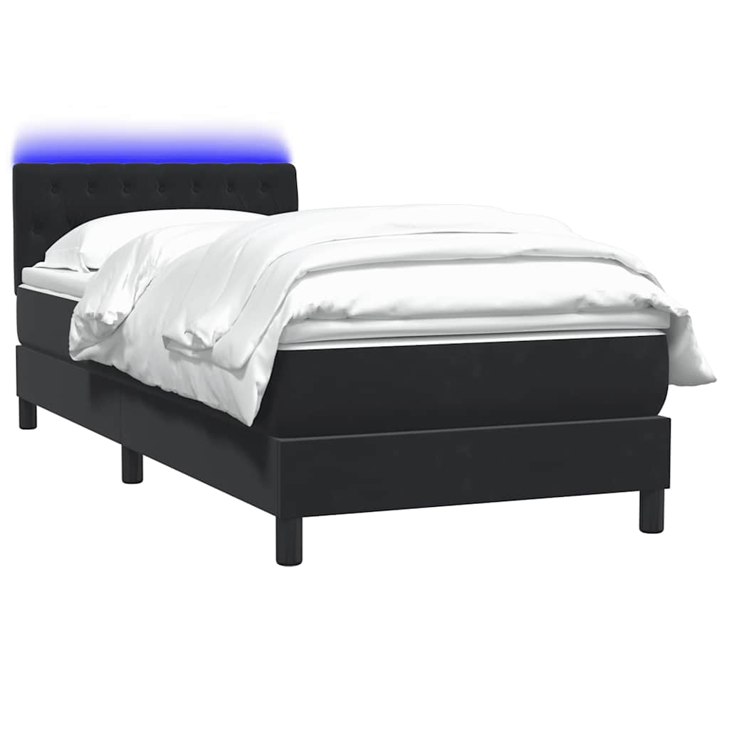 Κρεβάτι Boxspring με Στρώμα & LED Μαύρο 100x210 cm Βελούδινο - Pakobazaar