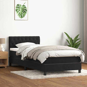 Κρεβάτι Boxspring με Στρώμα & LED Μαύρο 100x210 cm Βελούδινο - Pakobazaar