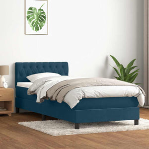 Κρεβάτι Boxspring με Στρώμα & LED Σκούρο Μπλε 100x210 εκ. Βελούδινο - Pakobazaar