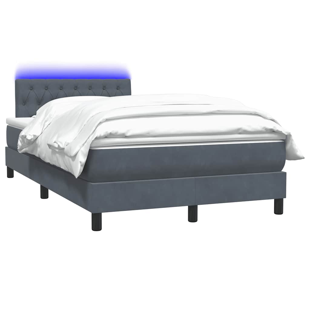 Κρεβάτι Boxspring με Στρώμα & LED Σκούρο Γκρι 120x210 εκ. Βελούδινο