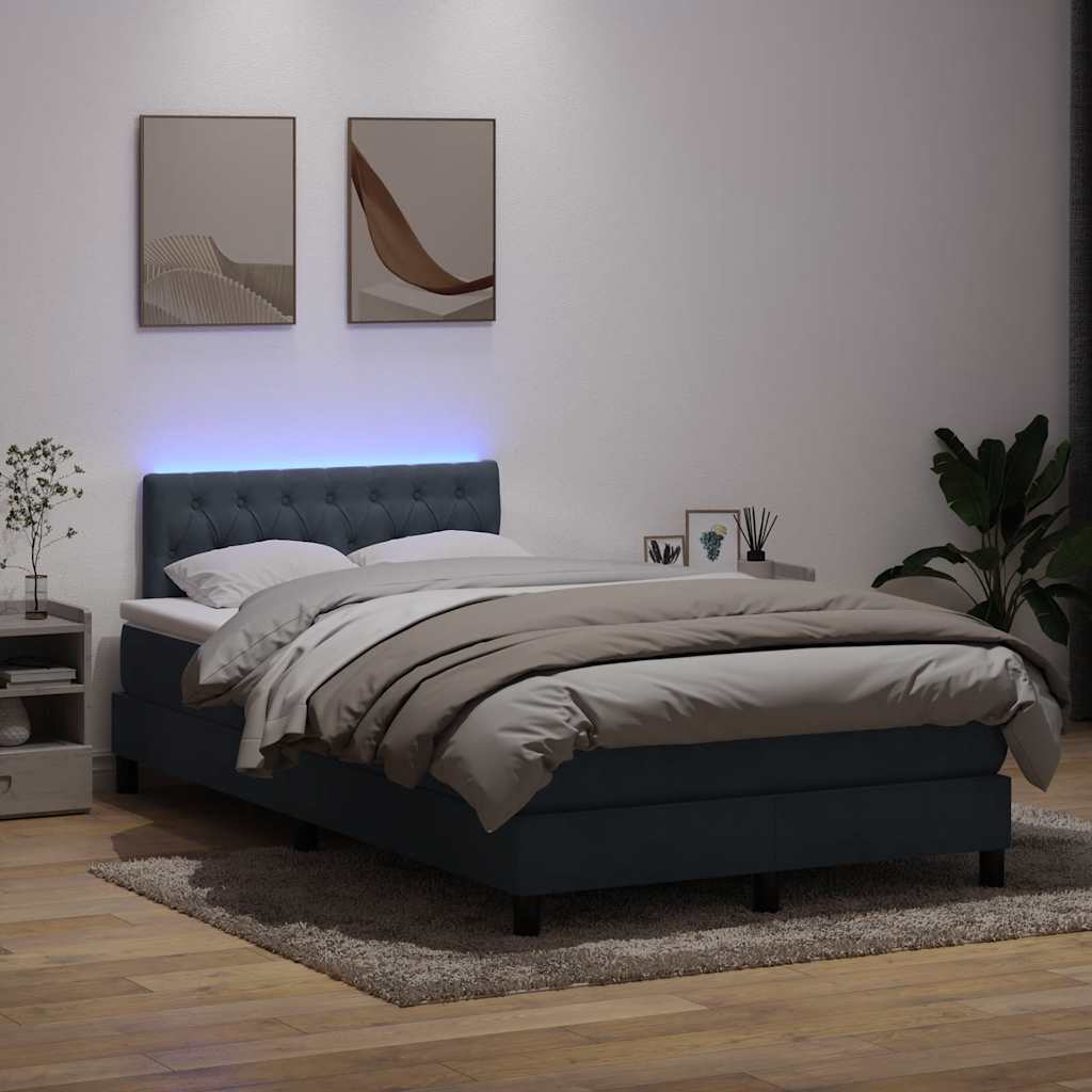 Κρεβάτι Boxspring με Στρώμα & LED Σκούρο Γκρι 120x210 εκ. Βελούδινο