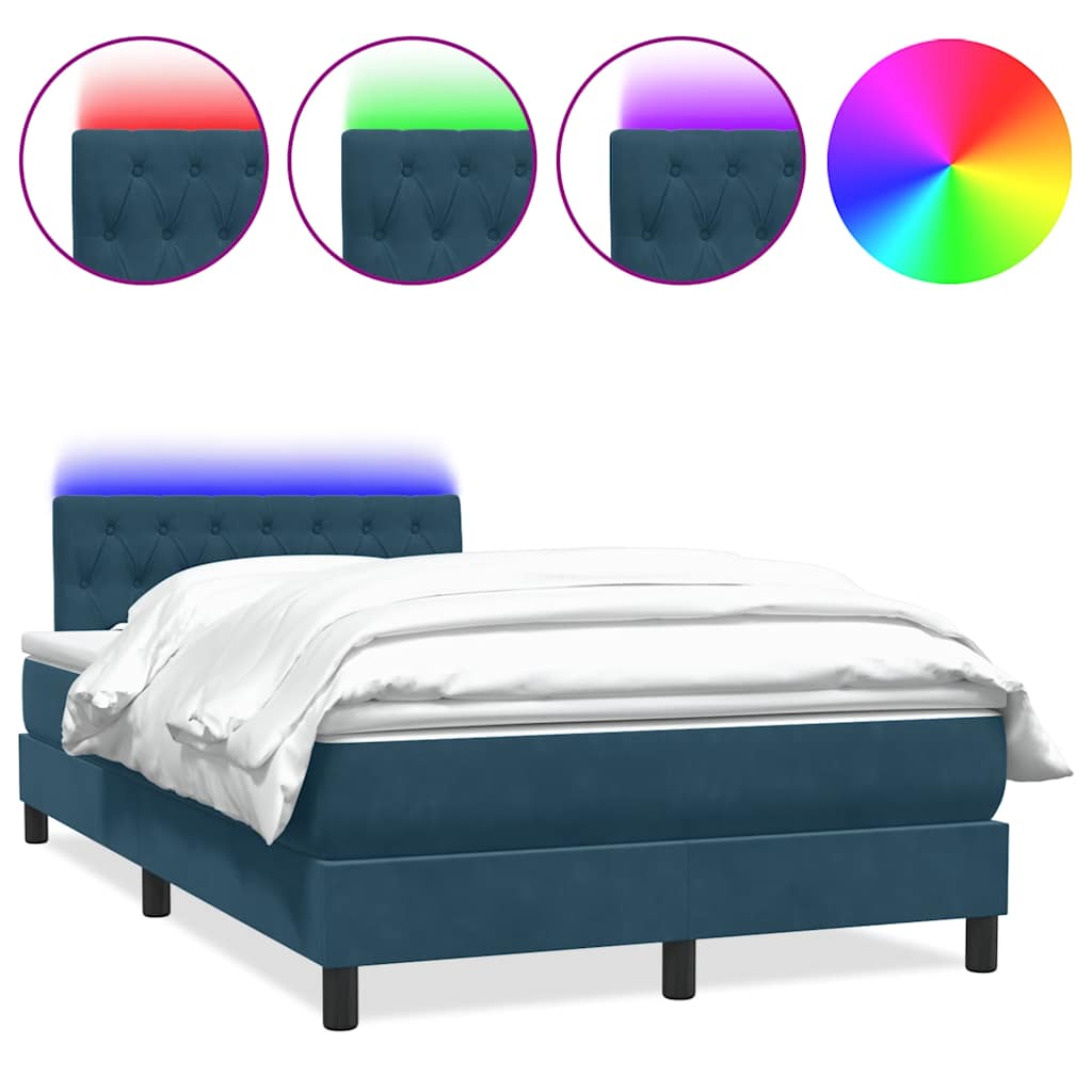 Κρεβάτι Boxspring με Στρώμα & LED Σκούρο Μπλε 120x210 εκ. Βελούδινο - Pakobazaar