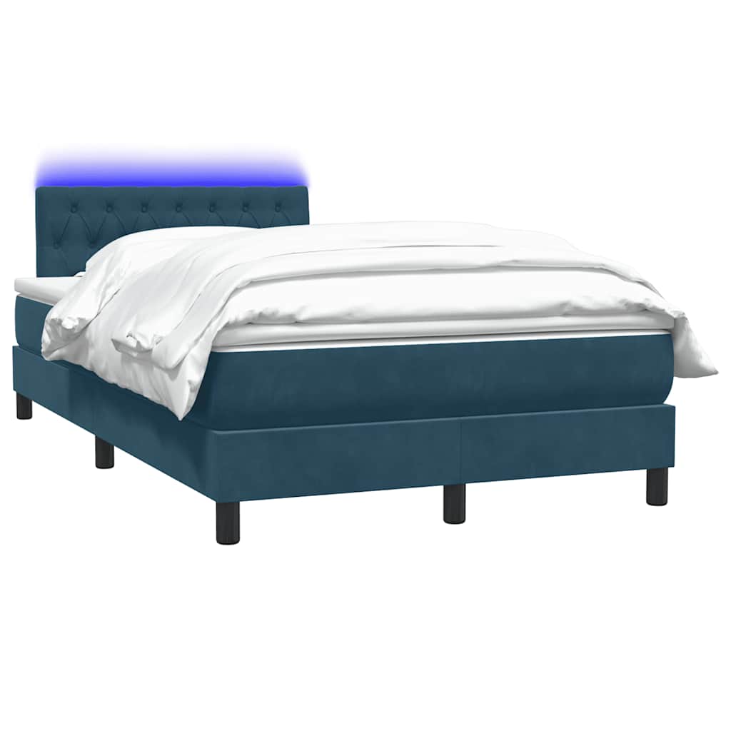 Κρεβάτι Boxspring με Στρώμα & LED Σκούρο Μπλε 120x210 εκ. Βελούδινο - Pakobazaar