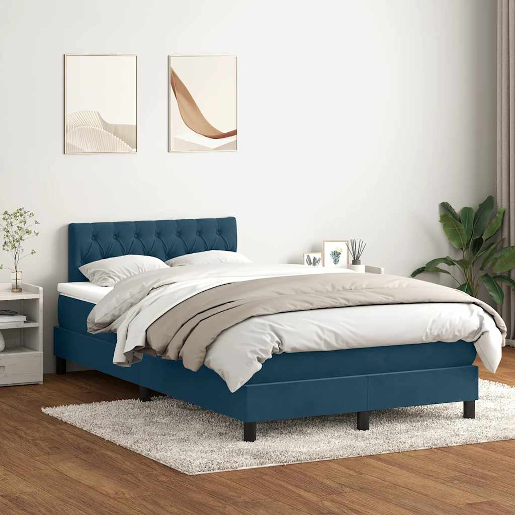 Κρεβάτι Boxspring με Στρώμα & LED Σκούρο Μπλε 120x210 εκ. Βελούδινο - Pakobazaar