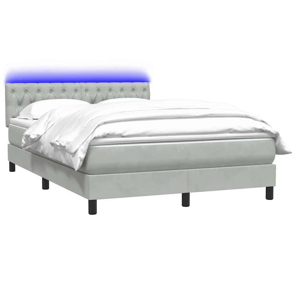 Κρεβάτι Boxspring με Στρώμα & LED Ανοιχτό Γκρι 140x210 εκ. Βελούδινο - Pakobazaar