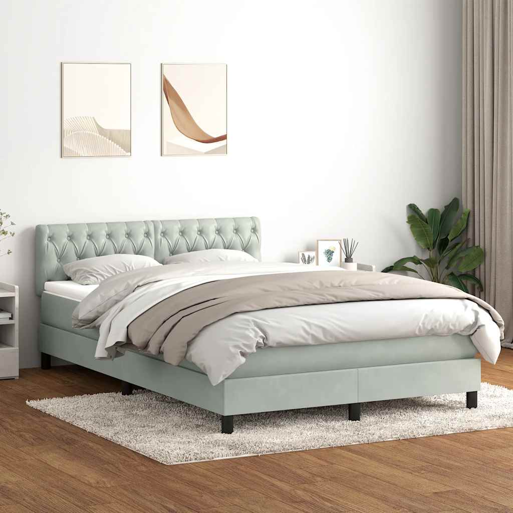 Κρεβάτι Boxspring με Στρώμα & LED Ανοιχτό Γκρι 140x210 εκ. Βελούδινο - Pakobazaar
