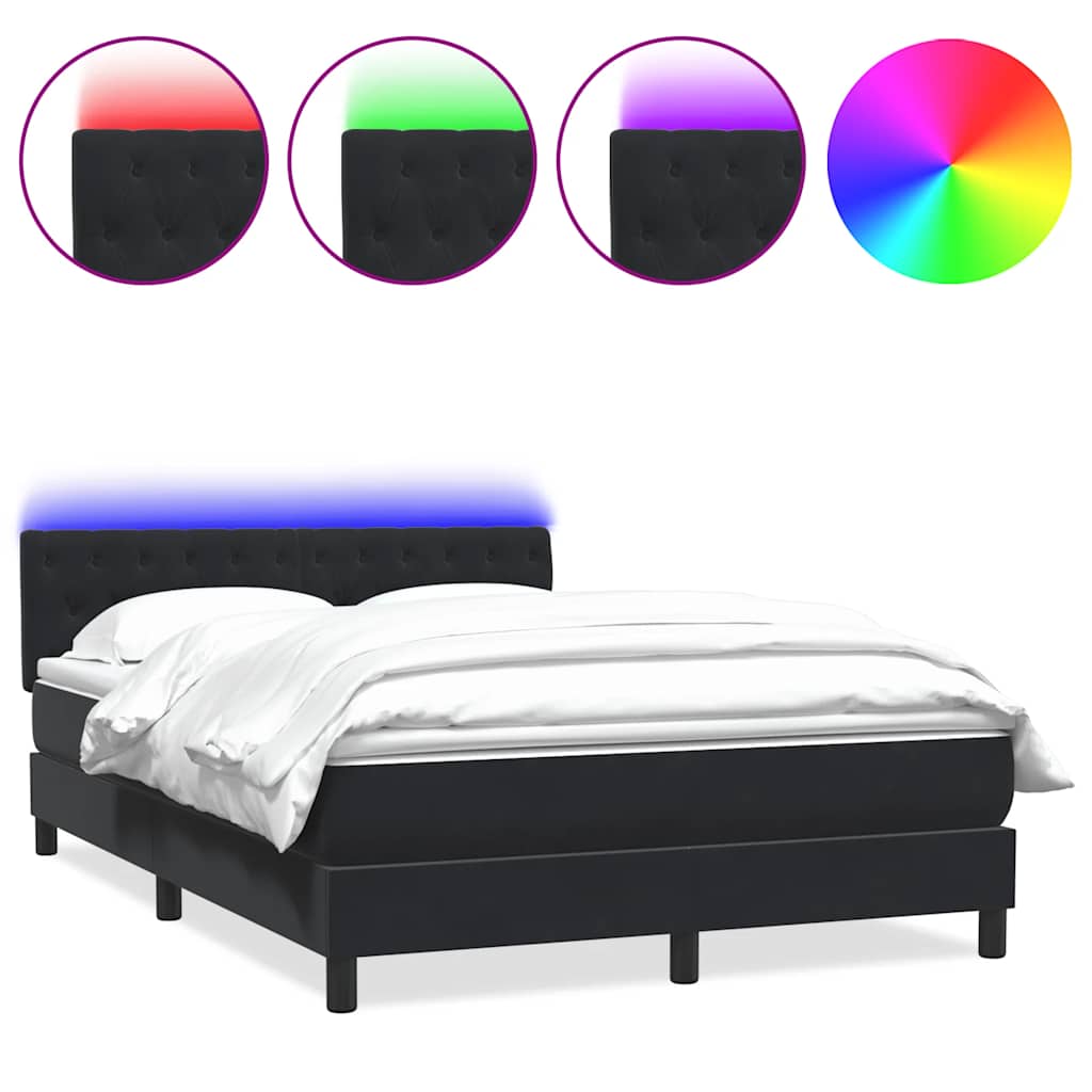 Κρεβάτι Boxspring με Στρώμα & LED Μαύρο 1140x210 εκ. Βελούδινο - Pakobazaar