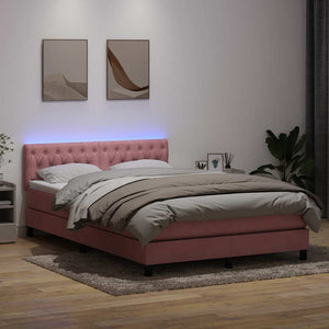 Κρεβάτι Boxspring με Στρώμα & LED Ροζ 140x210 εκ. Βελούδινο - Pakobazaar
