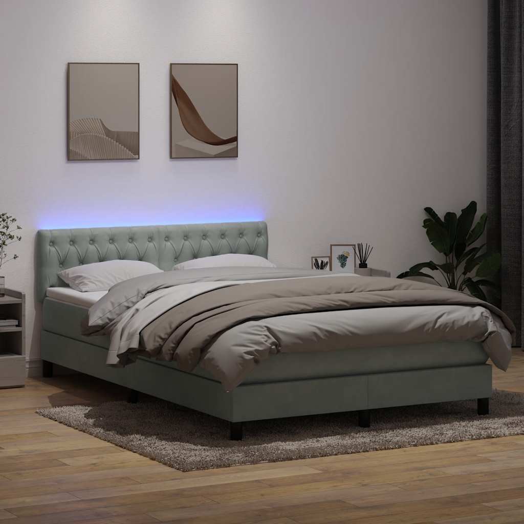 Κρεβάτι Boxspring με Στρώμα & LED Ανοιχτό Γκρι 160x210 εκ. Βελούδινο - Pakobazaar