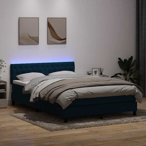 Κρεβάτι Boxspring με Στρώμα & LED Σκούρο Μπλε 160x210 εκ. Βελούδινο - Pakobazaar