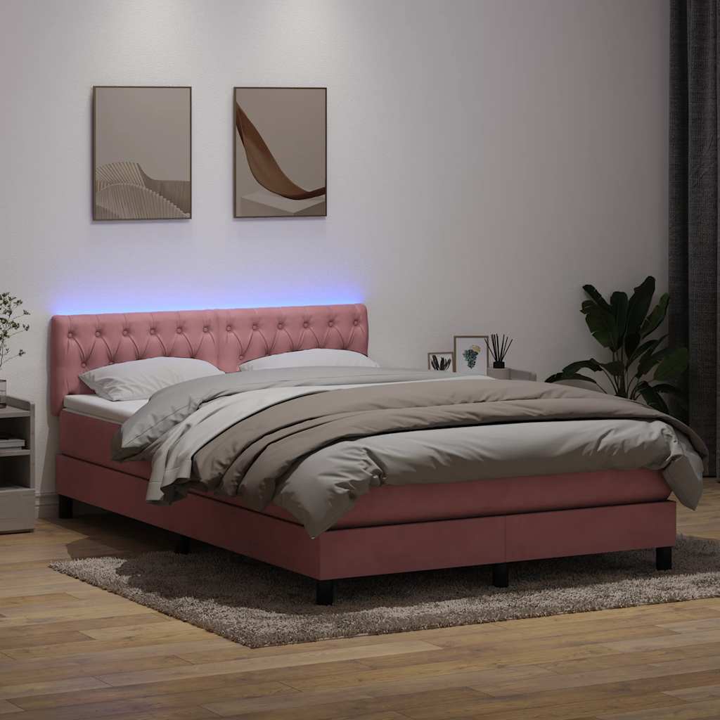 Κρεβάτι Boxspring με Στρώμα & LED Ροζ 160x210 εκ. Βελούδινο - Pakobazaar