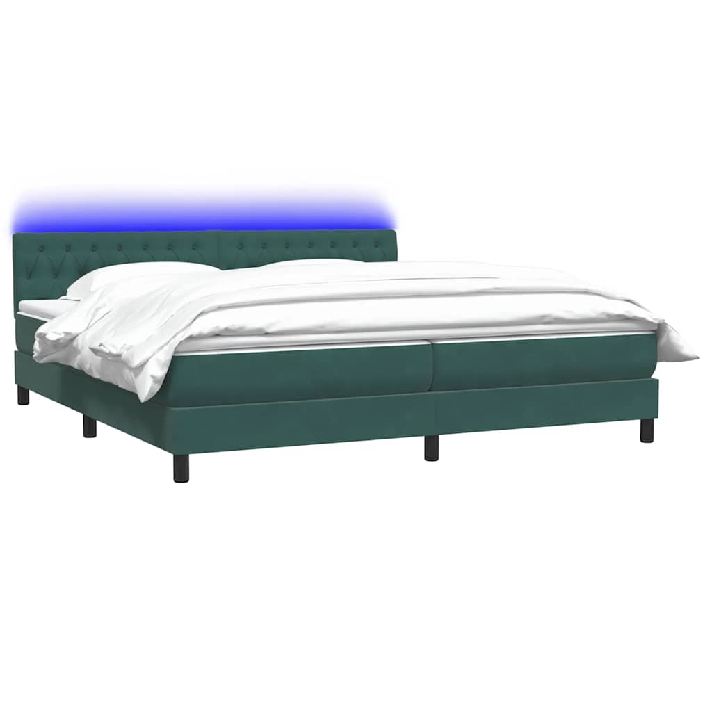 Κρεβάτι Boxspring με Στρώμα & LED Σκούρο Πράσινο 180x210εκ. Βελούδινο