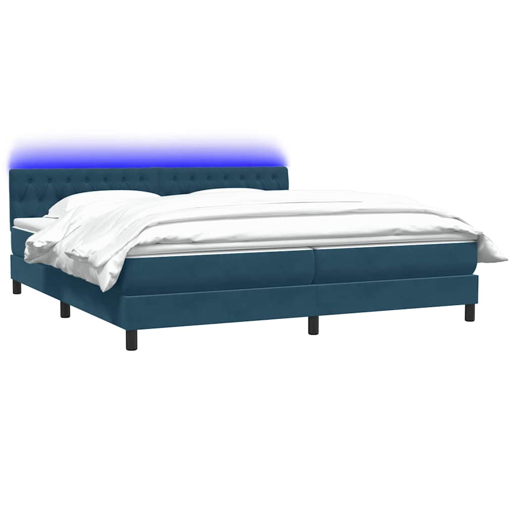 Κρεβάτι Boxspring με Στρώμα & LED Σκούρο Μπλε 180x210 εκ. Βελούδινο - Pakobazaar