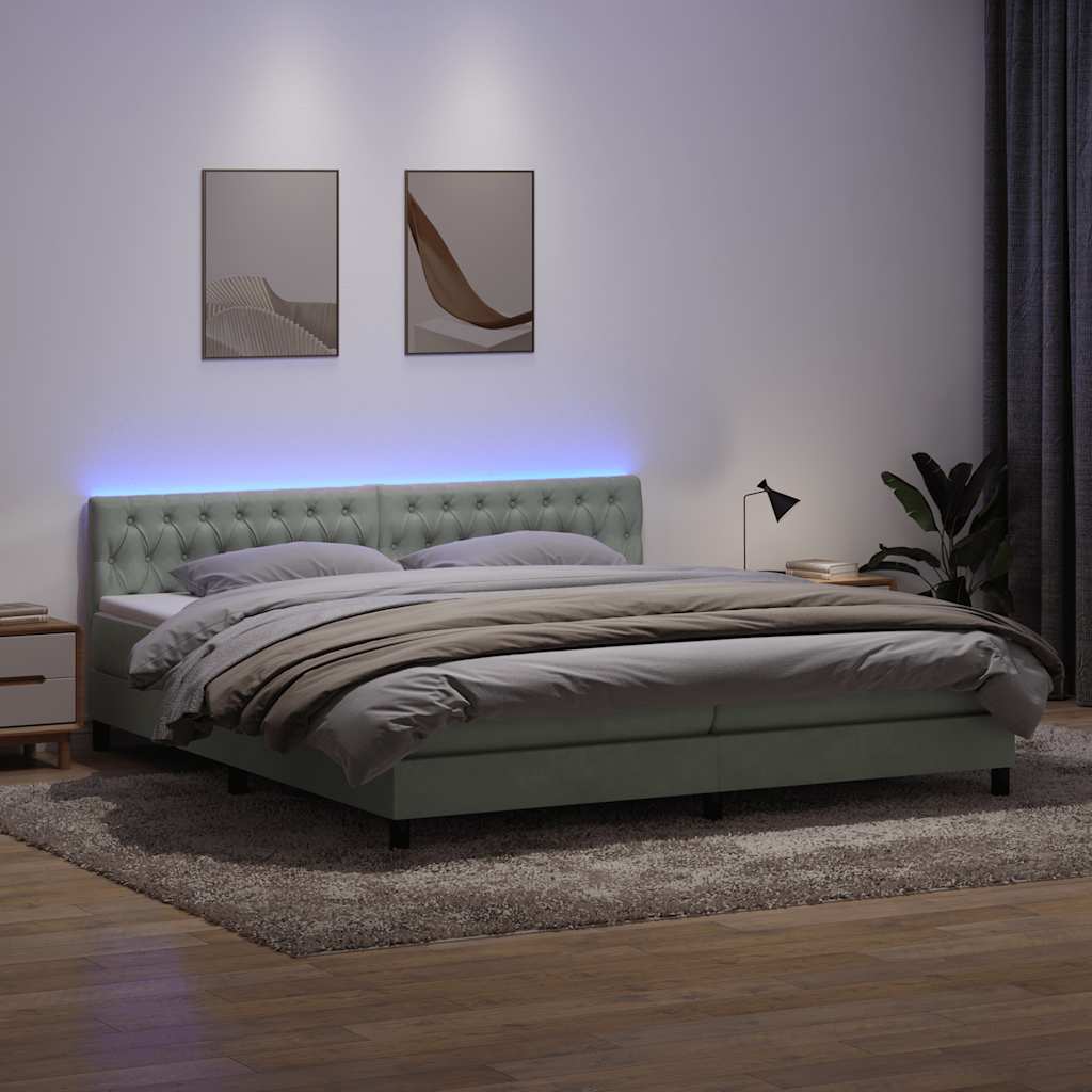 Κρεβάτι Boxspring με Στρώμα & LED ανοιχτό γκρι 200x210 cm Βελούδινο - Pakobazaar