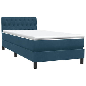 Κρεβάτι Boxspring με Στρώμα & LED Σκούρο Μπλε 80x220 εκ. Βελούδινο