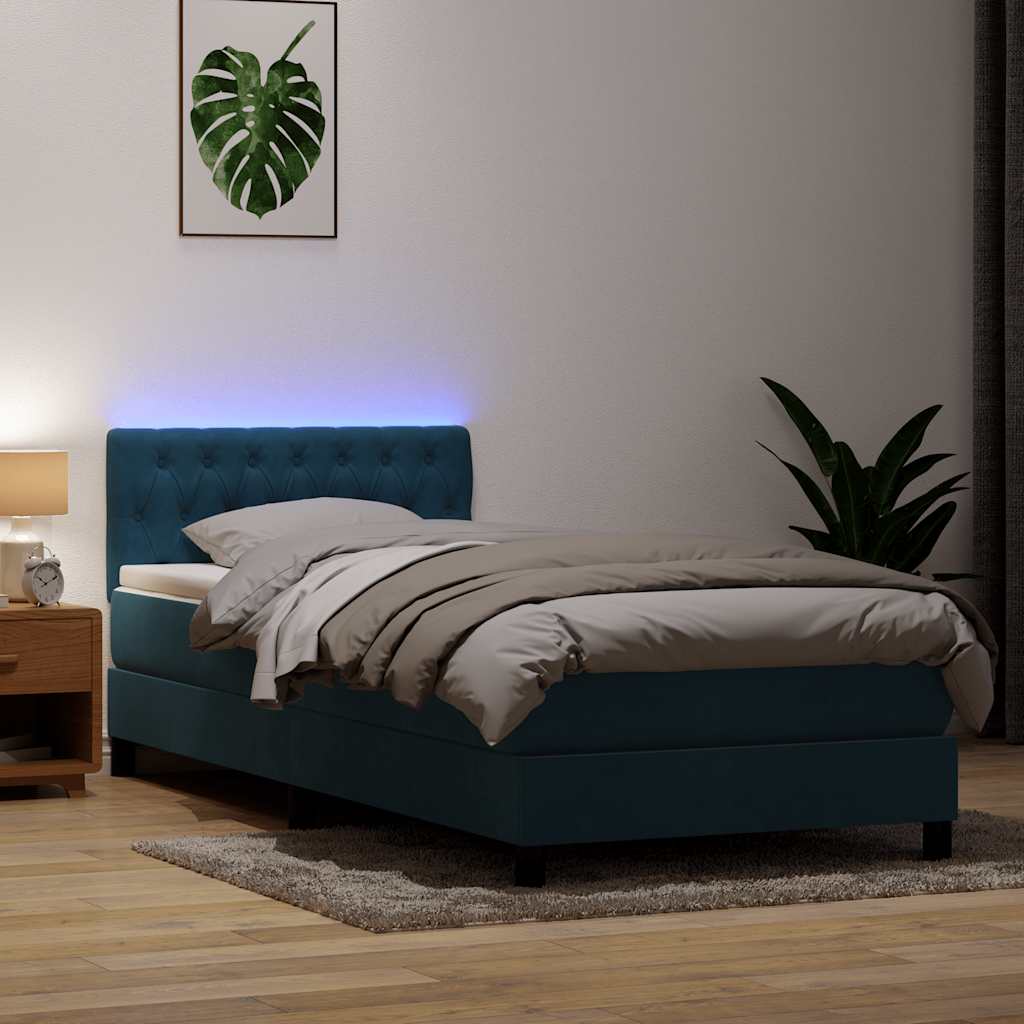 Κρεβάτι Boxspring με Στρώμα & LED Σκούρο Μπλε 80x220 εκ. Βελούδινο