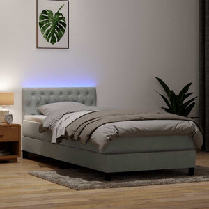Κρεβάτι Boxspring με Στρώμα & LED ανοιχτό γκρι 90x220 εκ. Βελούδινο - Pakobazaar