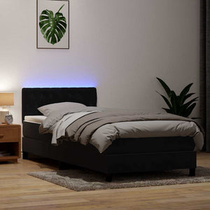 Κρεβάτι Boxspring με Στρώμα & LED Μαύρο 90x220 εκ. Βελούδινο