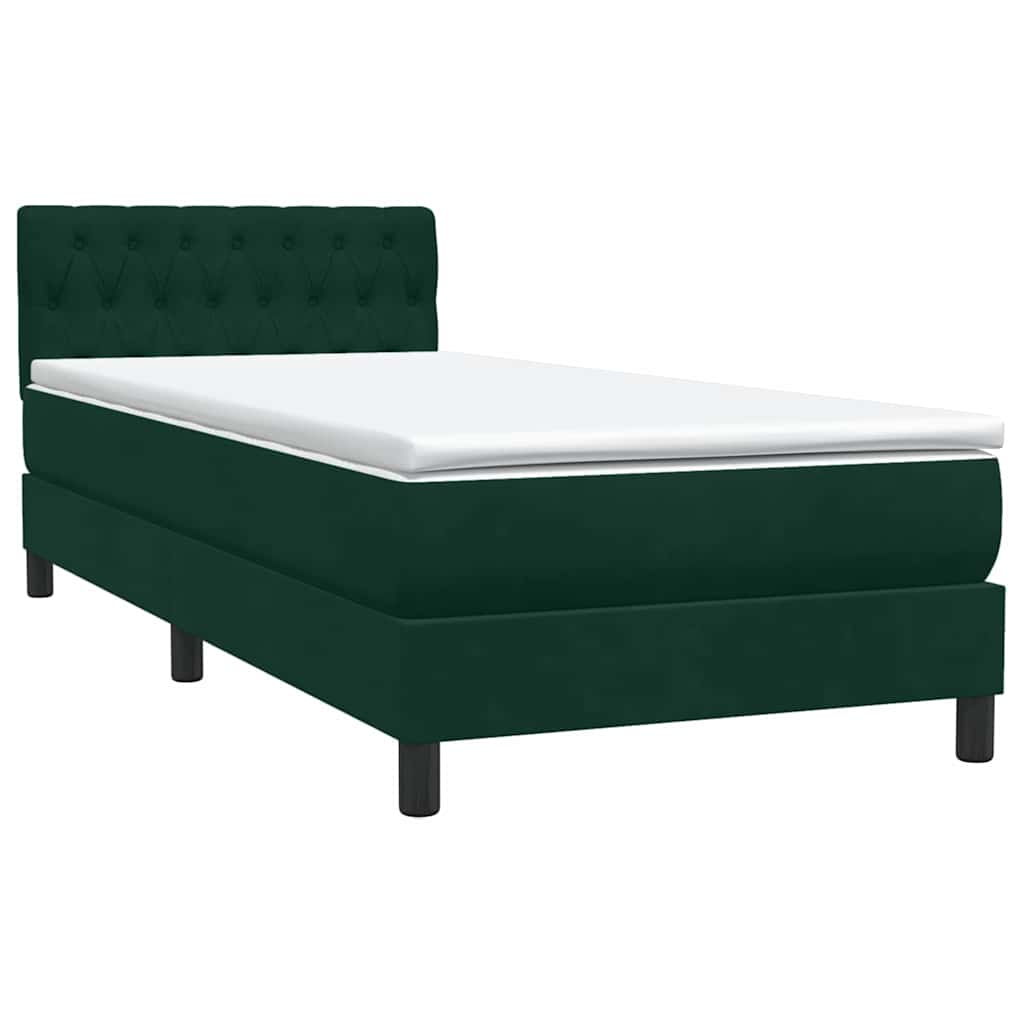 Κρεβάτι Boxspring με Στρώμα & LED σκούρο πράσινο 90x220 cm Velvet - Pakobazaar