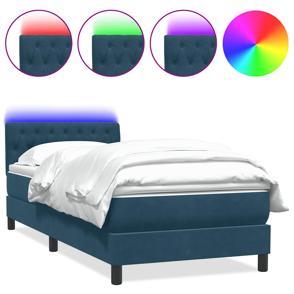 Κρεβάτι Boxspring με Στρώμα & LED Σκούρο Μπλε 90x220 εκ. Βελούδινο - Pakobazaar