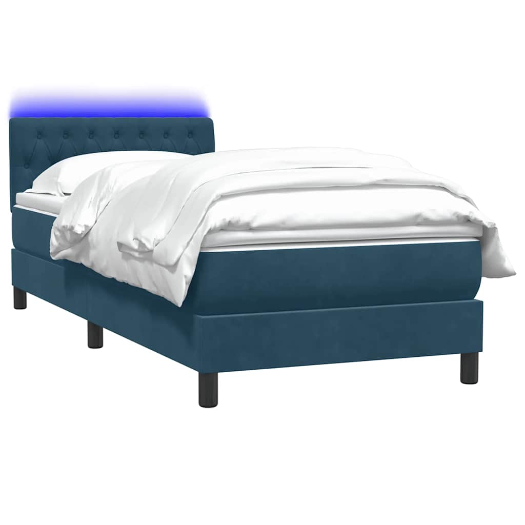 Κρεβάτι Boxspring με Στρώμα & LED Σκούρο Μπλε 90x220 εκ. Βελούδινο - Pakobazaar