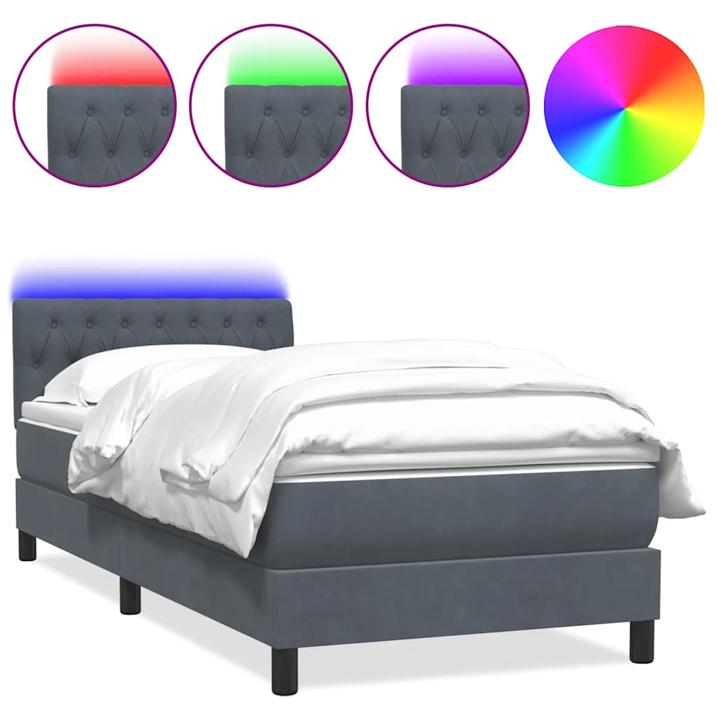 Κρεβάτι Boxspring με Στρώμα & LED Σκούρο γκρι 100x220 εκ. Βελούδινο