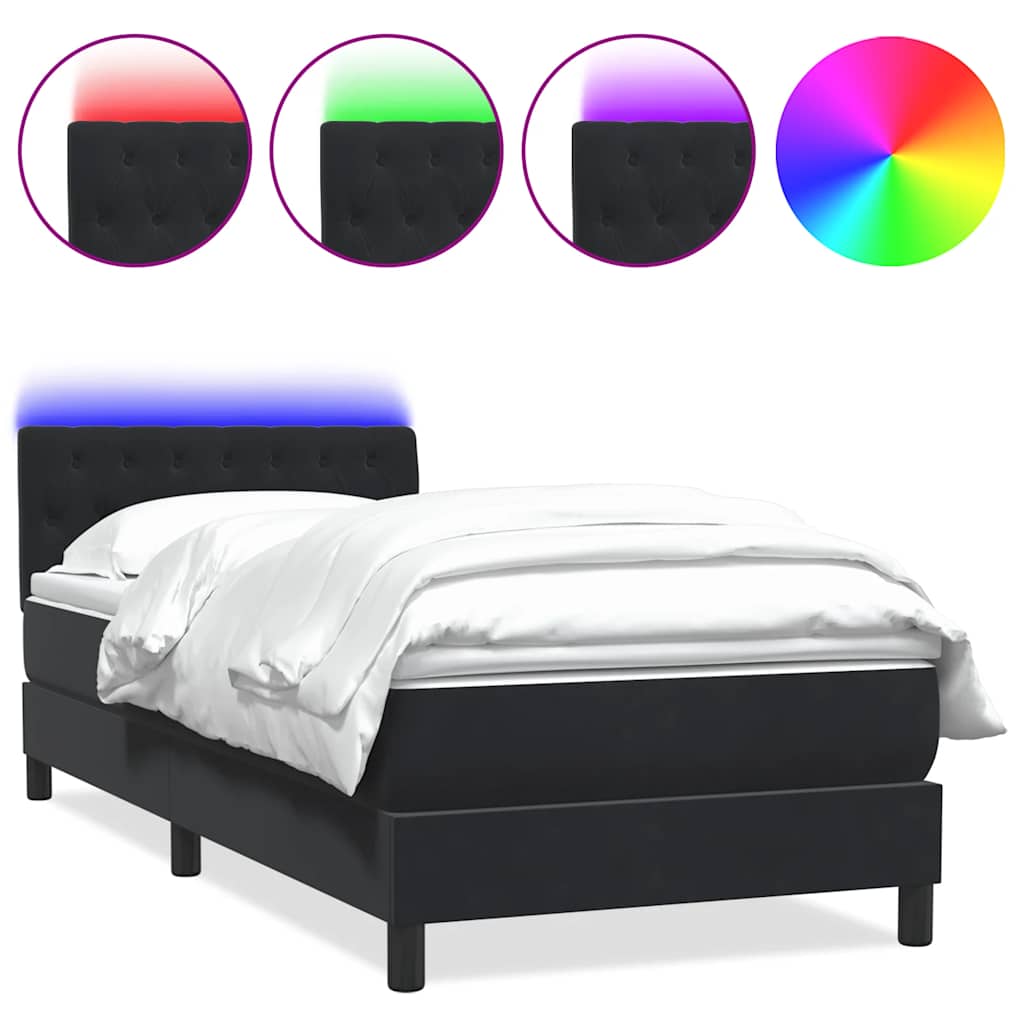 Κρεβάτι Boxspring με Στρώμα & LED Μαύρο 100x220 εκ. Βελούδινο - Pakobazaar
