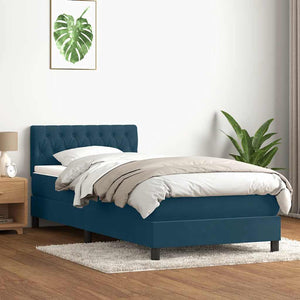 Κρεβάτι Boxspring με Στρώμα & LED σκούρο μπλε 100x220 cm Βελούδινο - Pakobazaar