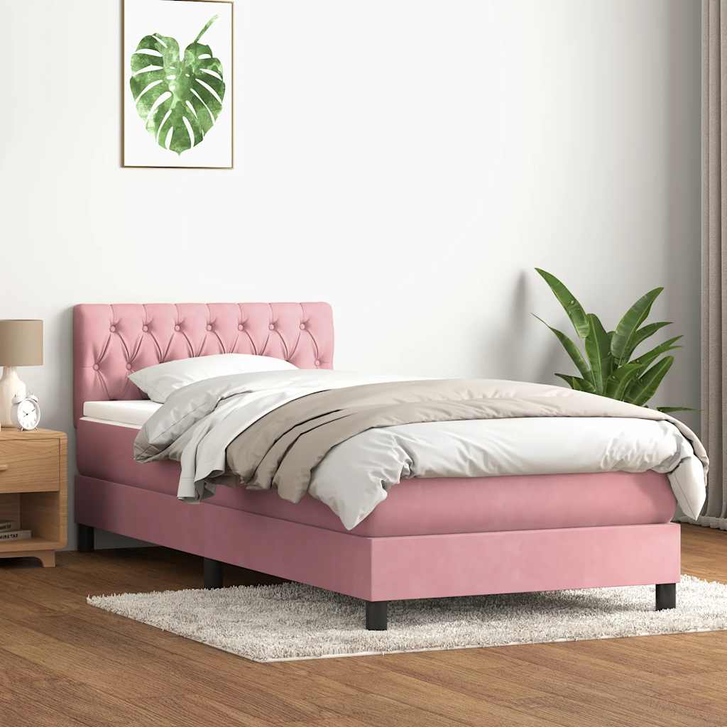 Κρεβάτι Boxspring με Στρώμα & LED ροζ 100x220 cm Βελούδινο - Pakobazaar