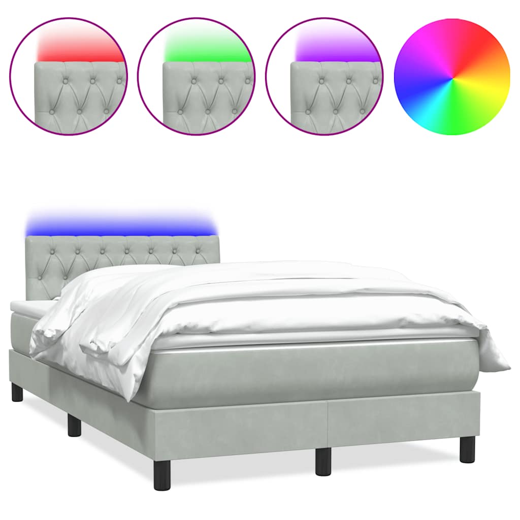 Κρεβάτι Boxspring με Στρώμα & LED Ανοιχτό Γκρι 120x220 εκ. Βελούδινο