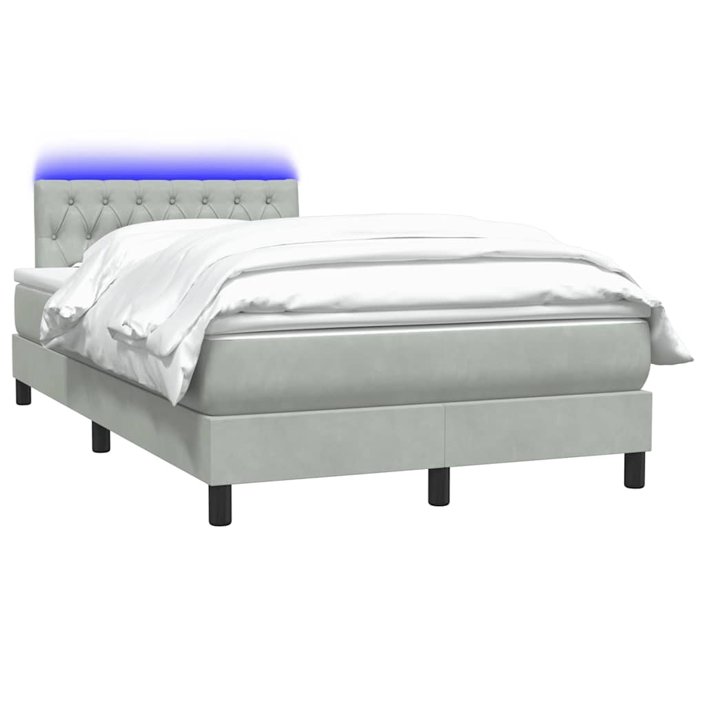 Κρεβάτι Boxspring με Στρώμα & LED Ανοιχτό Γκρι 120x220 εκ. Βελούδινο