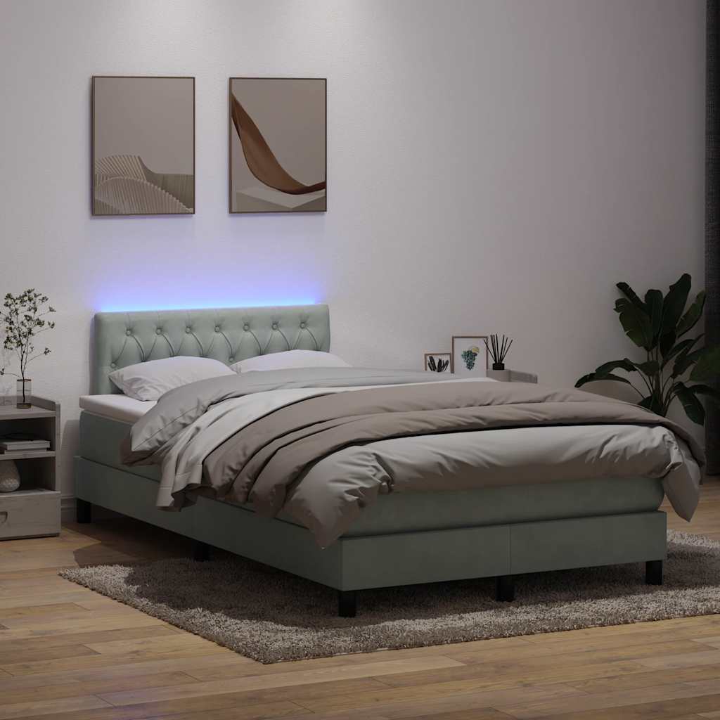 Κρεβάτι Boxspring με Στρώμα & LED Ανοιχτό Γκρι 120x220 εκ. Βελούδινο - Pakobazaar