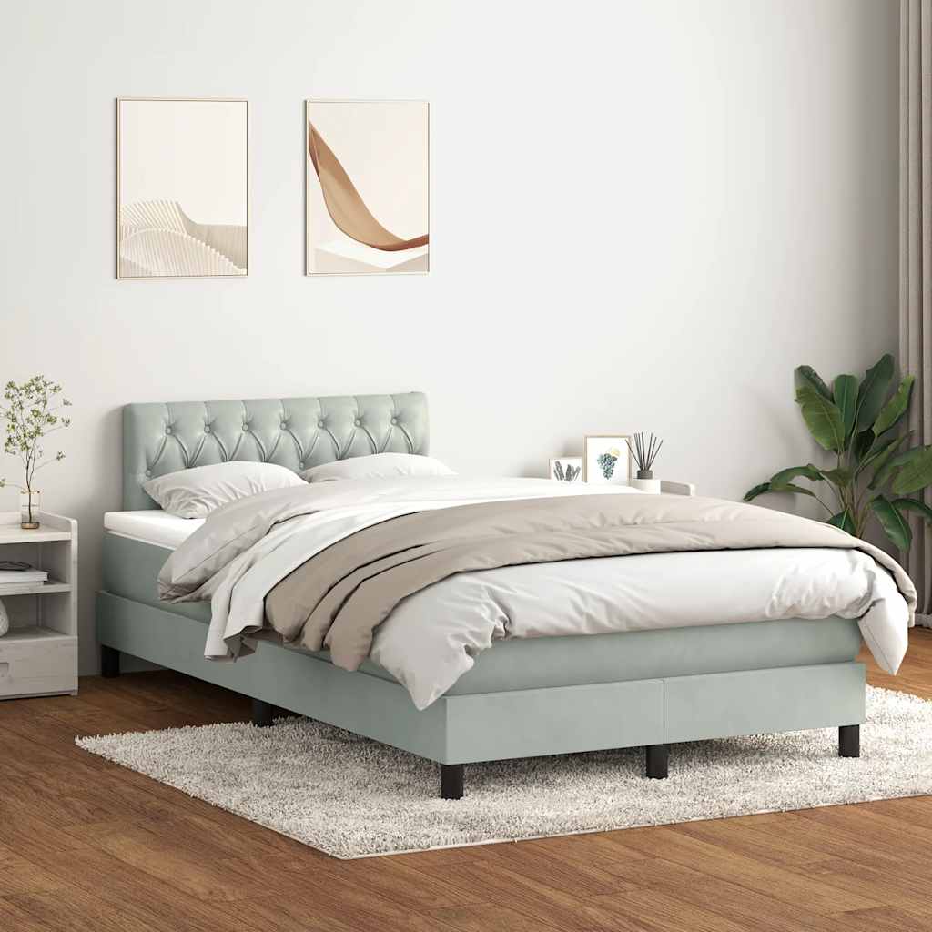 Κρεβάτι Boxspring με Στρώμα & LED Ανοιχτό Γκρι 120x220 εκ. Βελούδινο