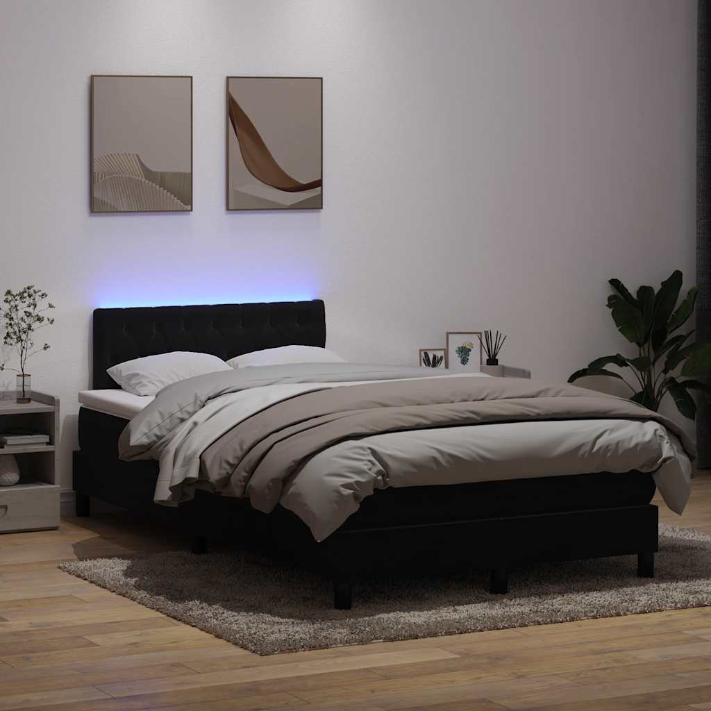 Κρεβάτι Boxspring με Στρώμα & LED Μαύρο 120x220 cm Βελούδινο - Pakobazaar