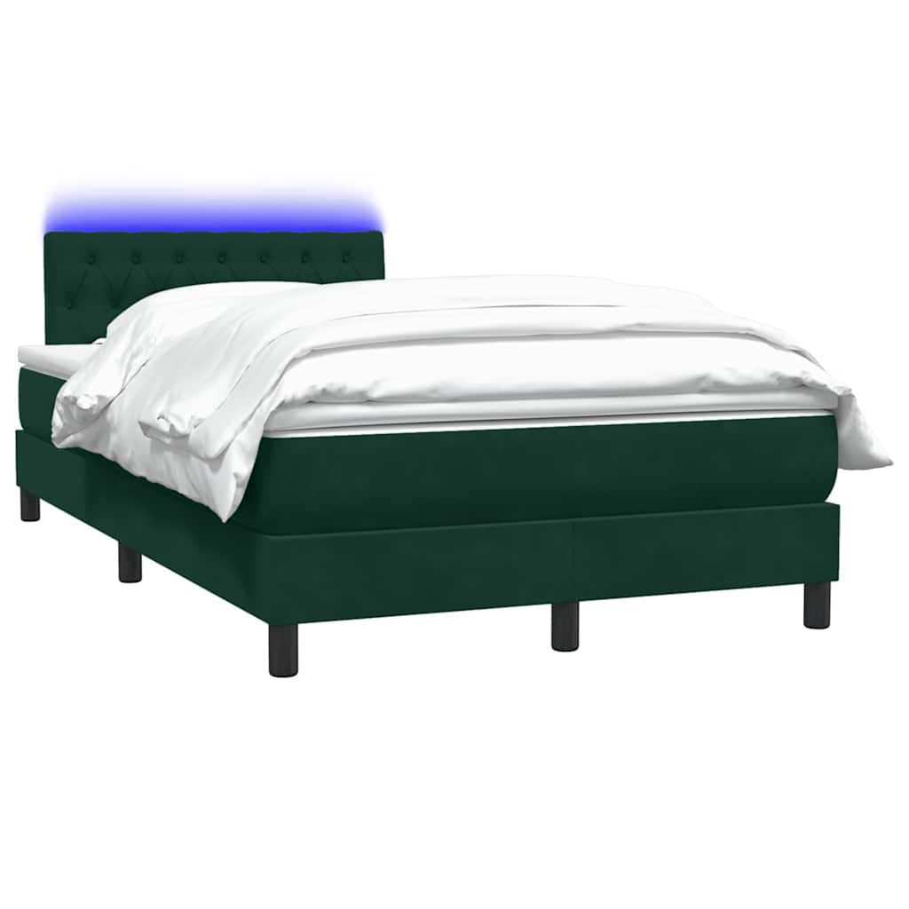 Κρεβάτι Boxspring με Στρώμα & LED σκούρο πράσινο 120x220cm Βελούδινο - Pakobazaar