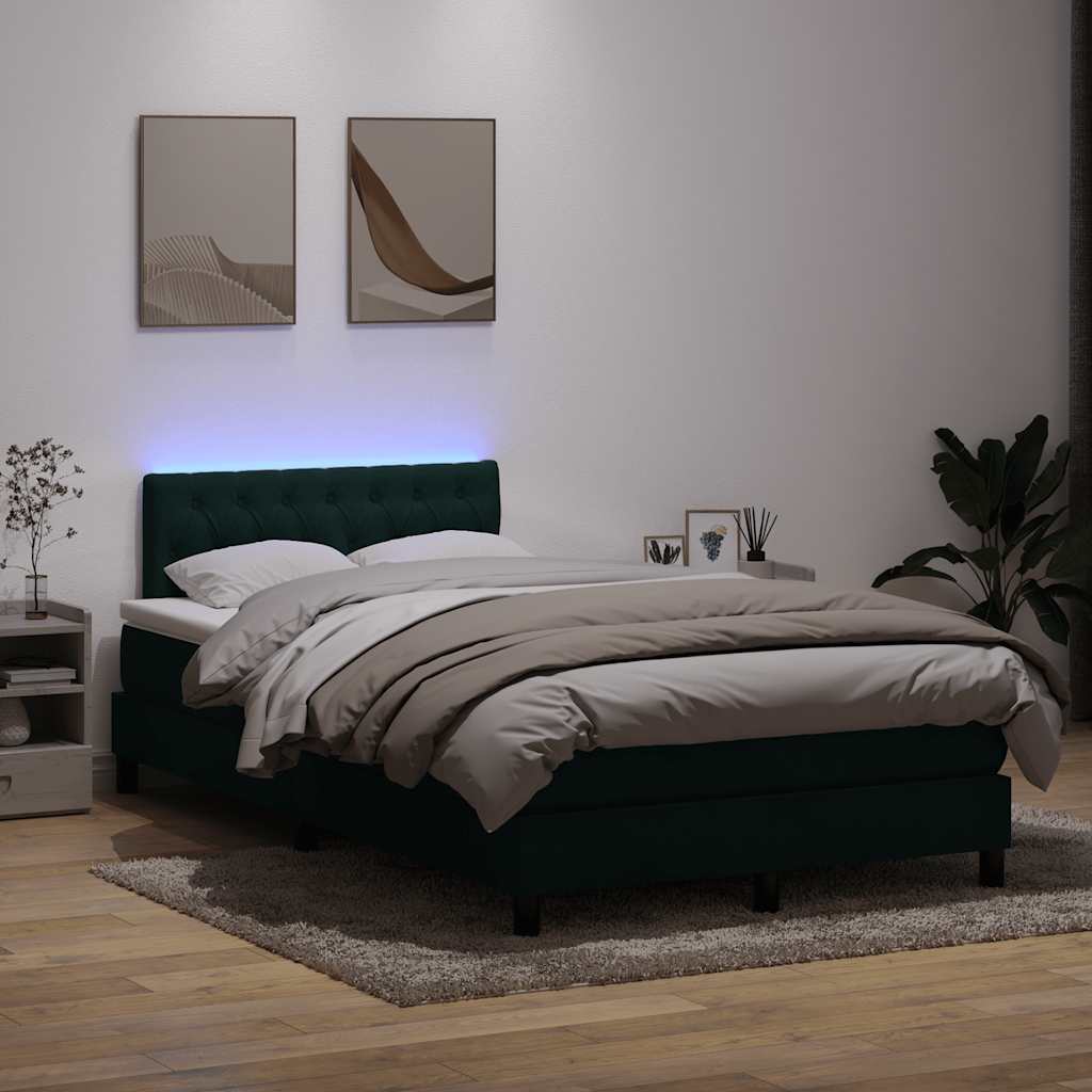 Κρεβάτι Boxspring με Στρώμα & LED σκούρο πράσινο 120x220cm Βελούδινο - Pakobazaar