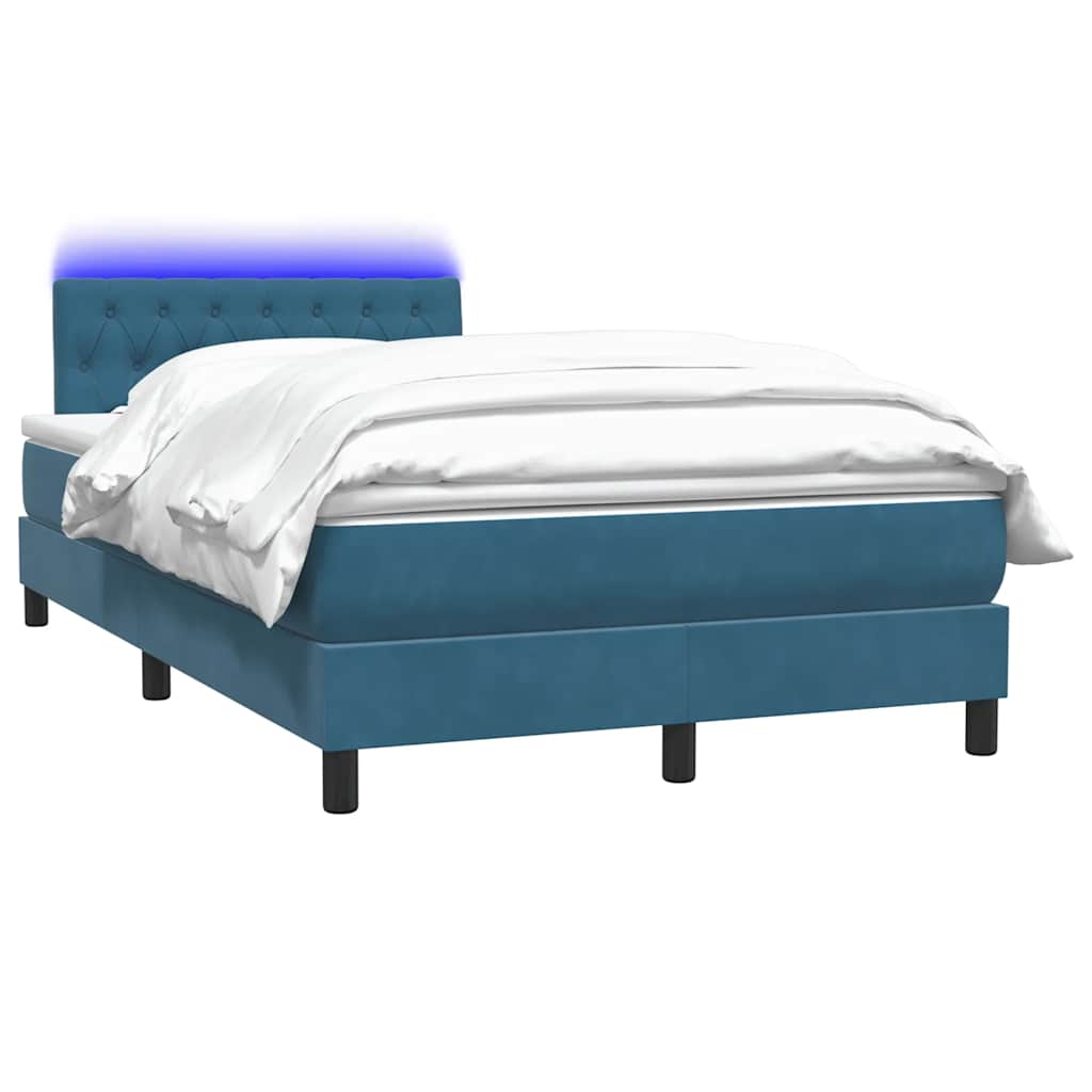 Κρεβάτι Boxspring με Στρώμα & LED σκούρο μπλε 120x220 cm Βελούδινο - Pakobazaar