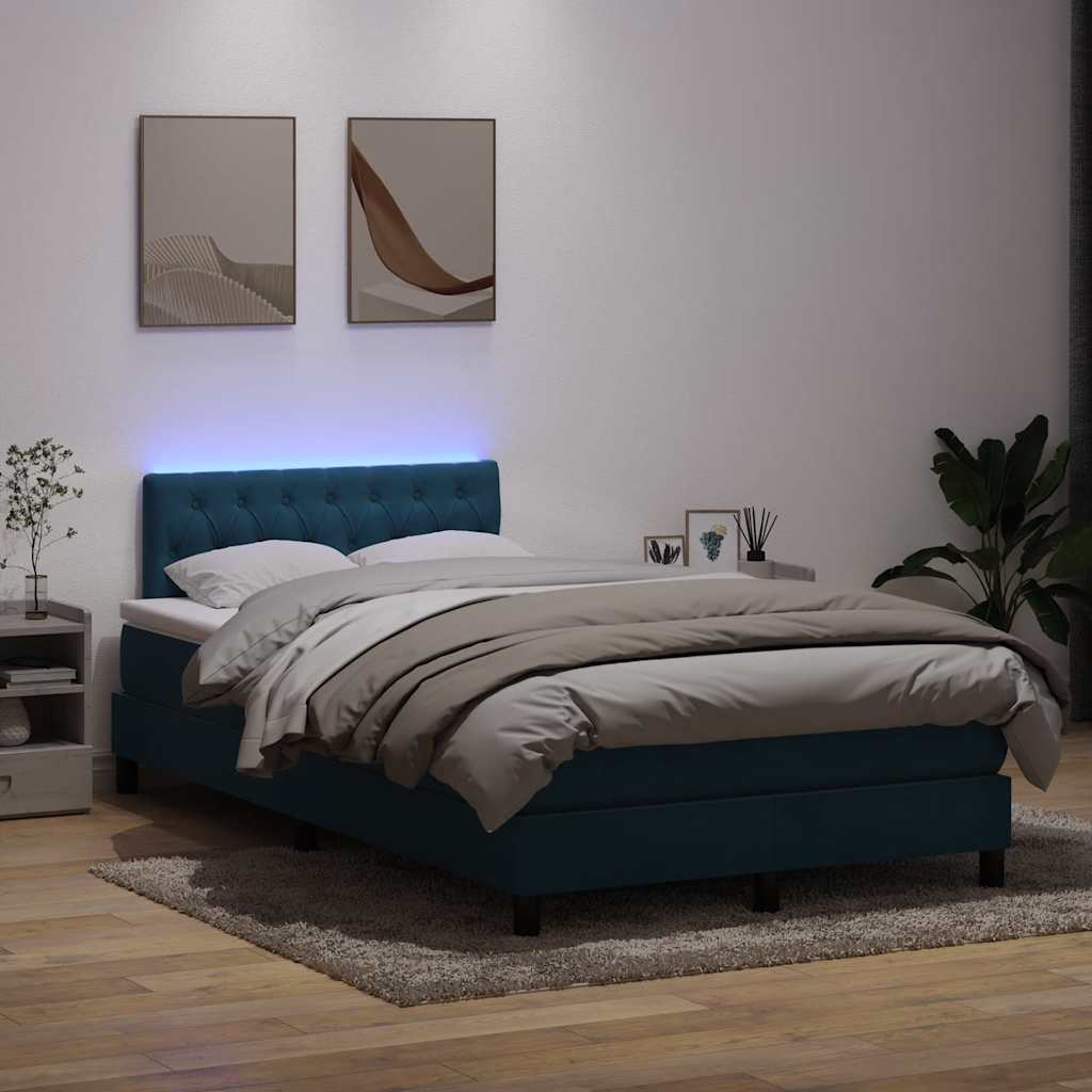 Κρεβάτι Boxspring με Στρώμα & LED σκούρο μπλε 120x220 cm Βελούδινο - Pakobazaar