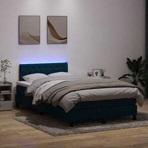 Κρεβάτι Boxspring με Στρώμα & LED σκούρο μπλε 120x220 cm Βελούδινο - Pakobazaar