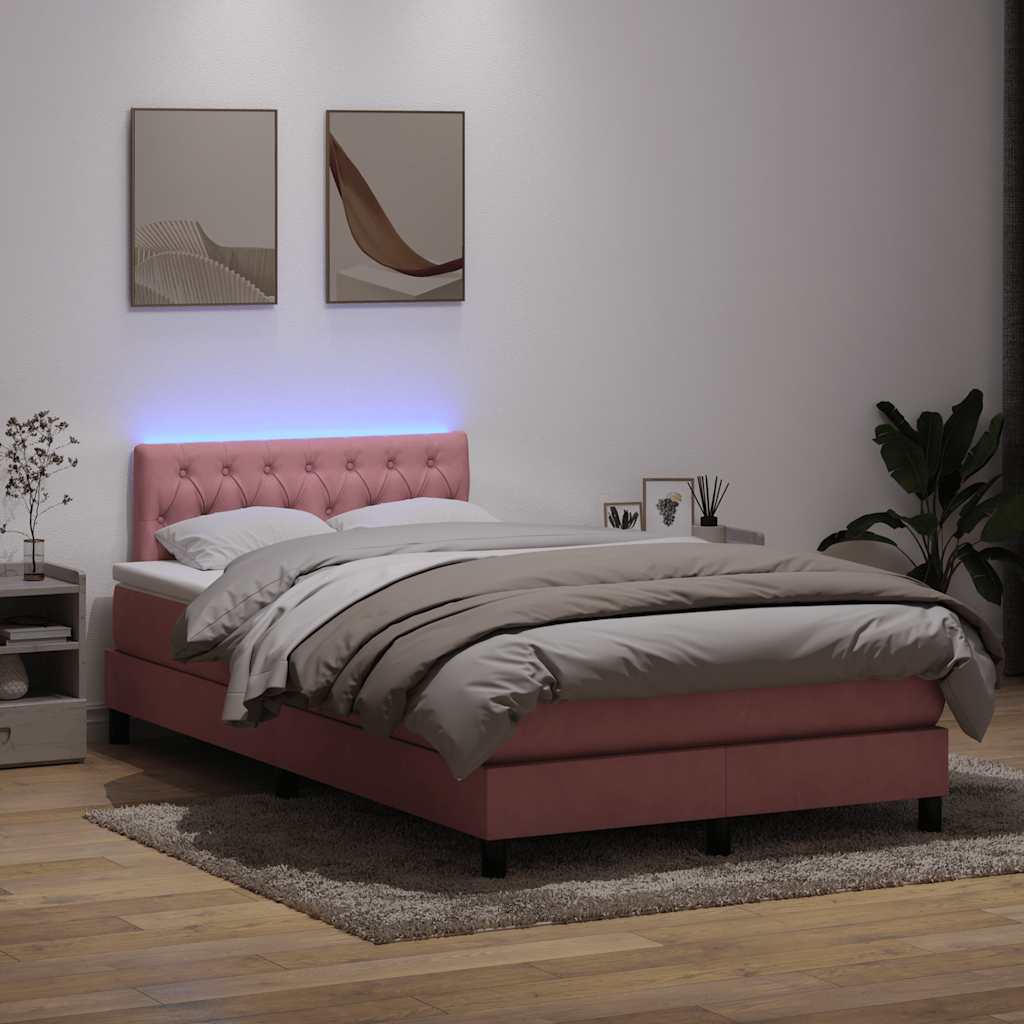 Κρεβάτι Boxspring με Στρώμα & LED ροζ 120x220 cm Βελούδινο