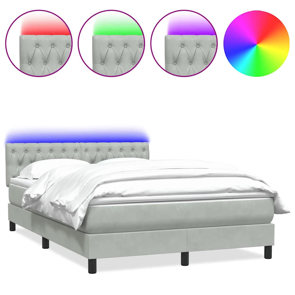 Κρεβάτι Boxspring με Στρώμα & LED Ανοιχτό Γκρι 140x220 εκ. Βελούδινο - Pakobazaar