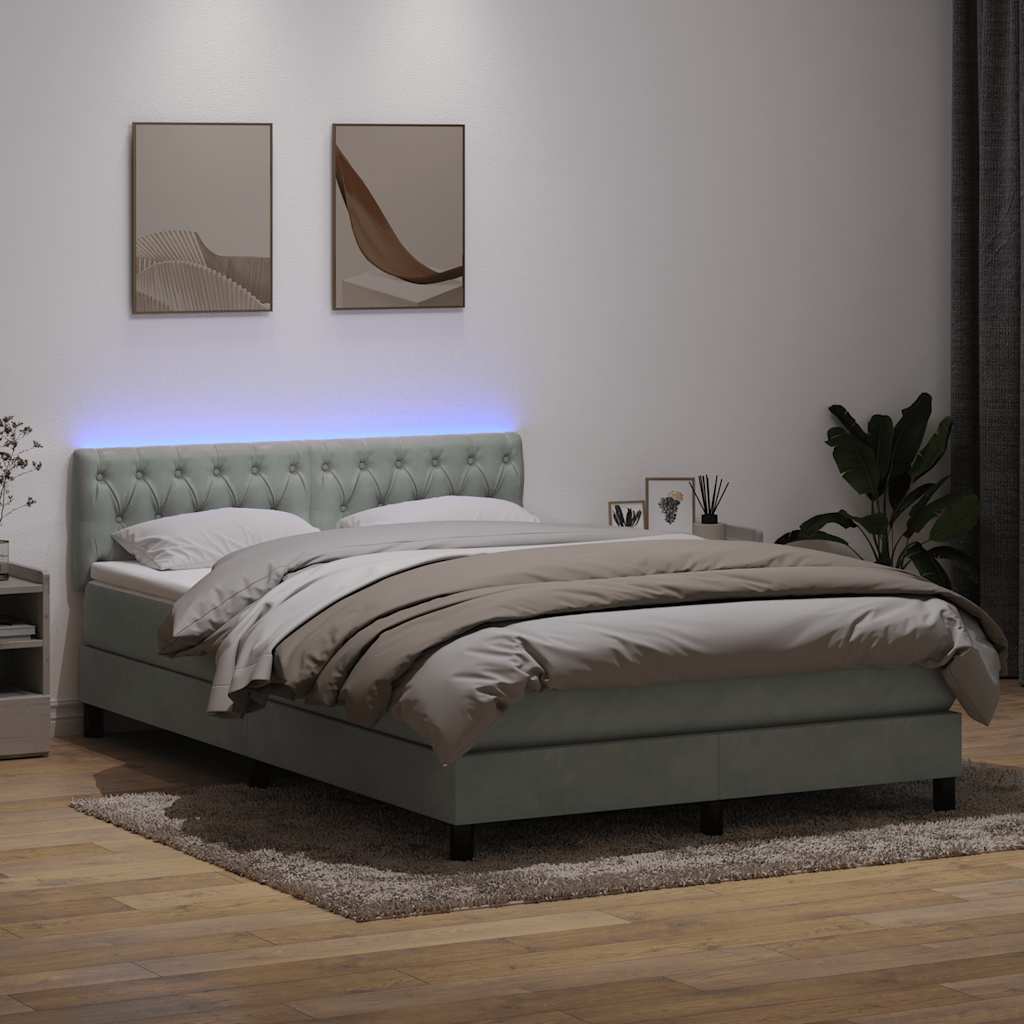 Κρεβάτι Boxspring με Στρώμα & LED Ανοιχτό Γκρι 140x220 εκ. Βελούδινο - Pakobazaar