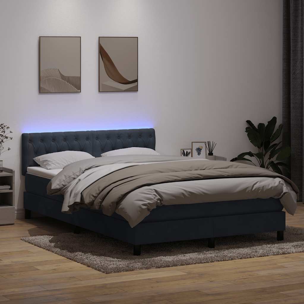 Κρεβάτι Boxspring με Στρώμα & LED Σκούρο γκρι 140x220 cm Βελούδινο