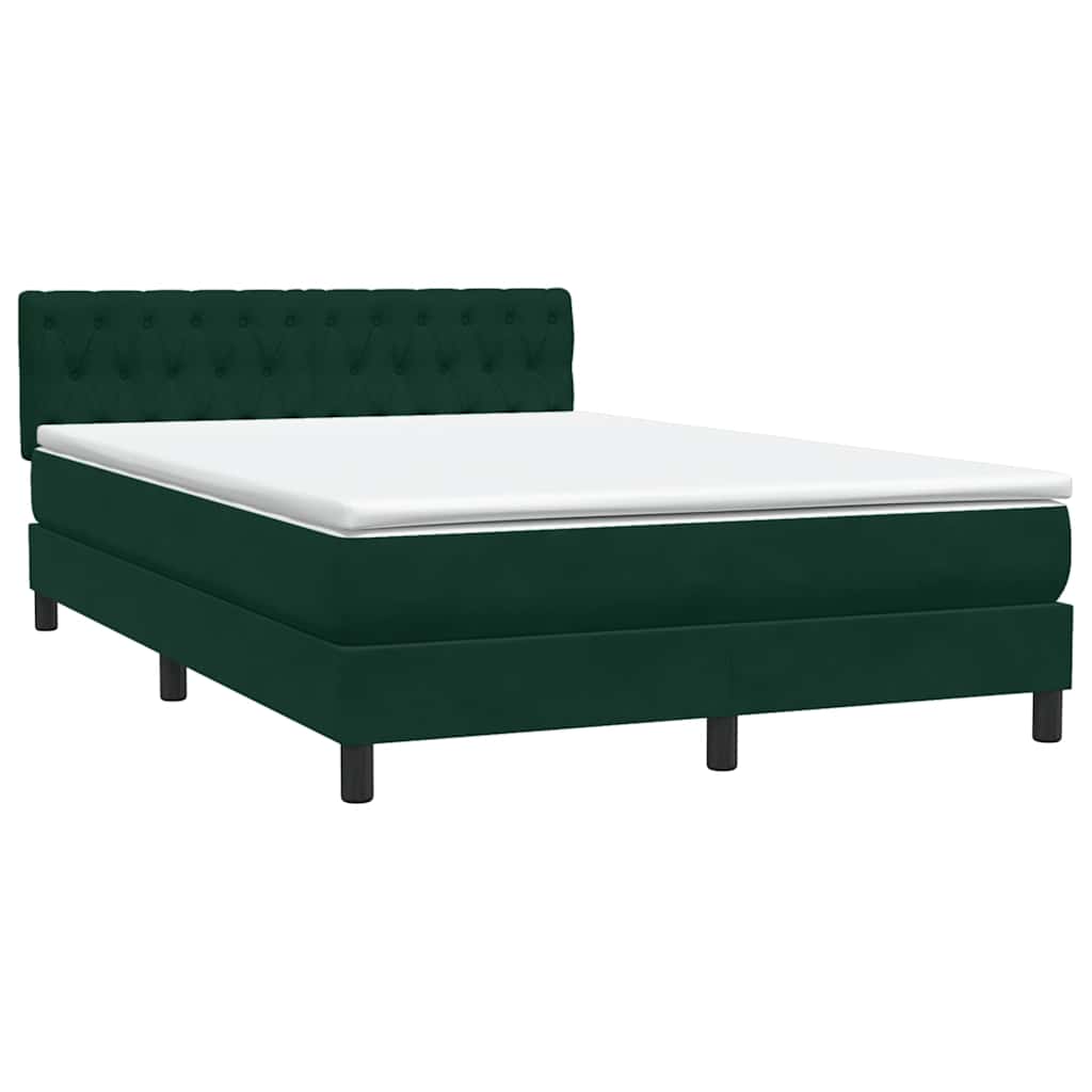 Κρεβάτι Boxspring με Στρώμα & LED Σκούρο πράσινο 140x220cm Βελούδινο