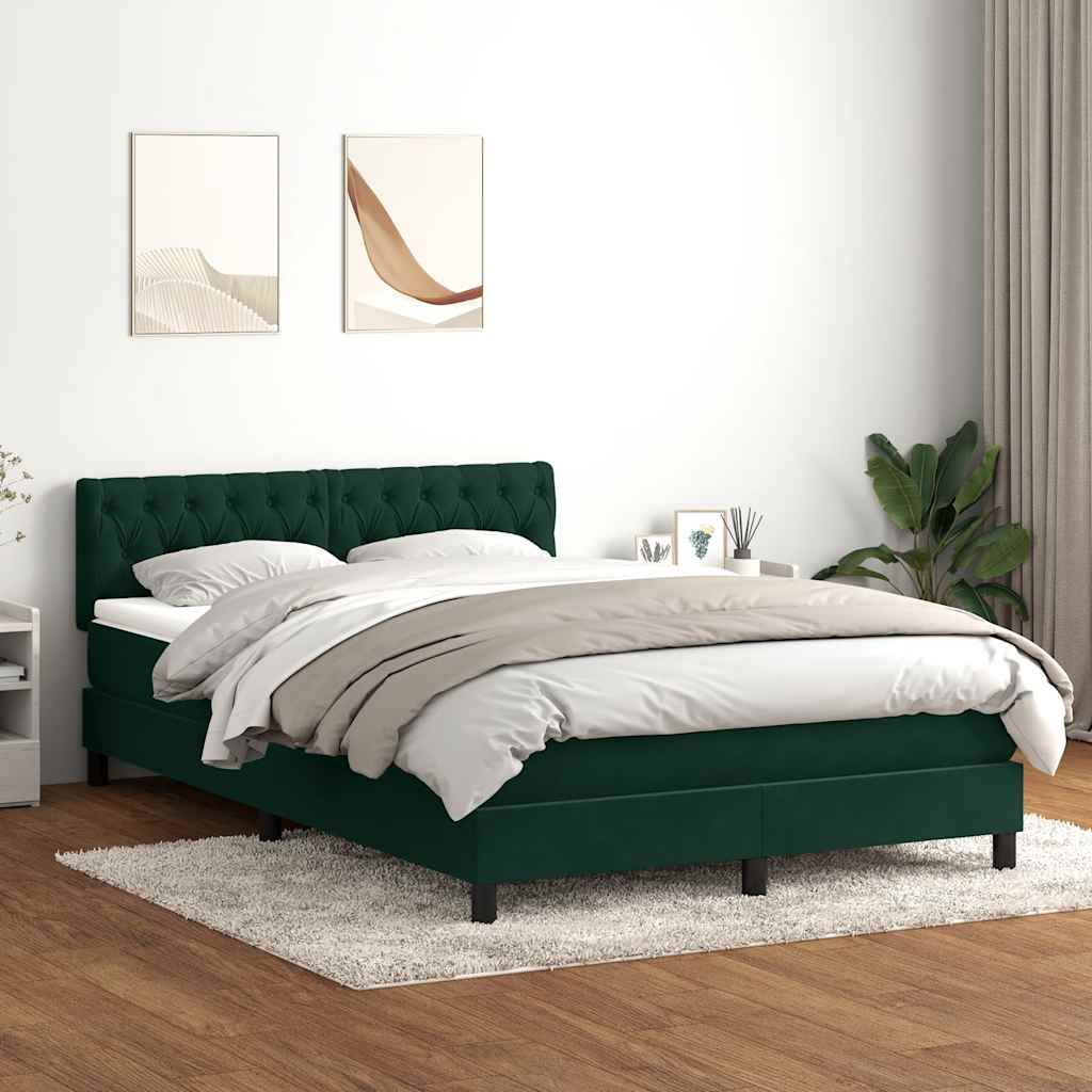 Κρεβάτι Boxspring με Στρώμα & LED Σκούρο πράσινο 140x220cm Βελούδινο